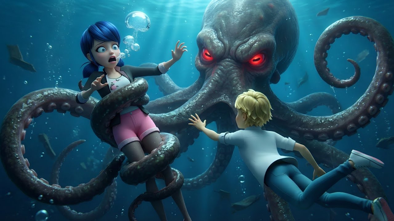 Marinette got attacked by an octopus😱🐙, adrien came to rescue her. @LadyBugFamily88 