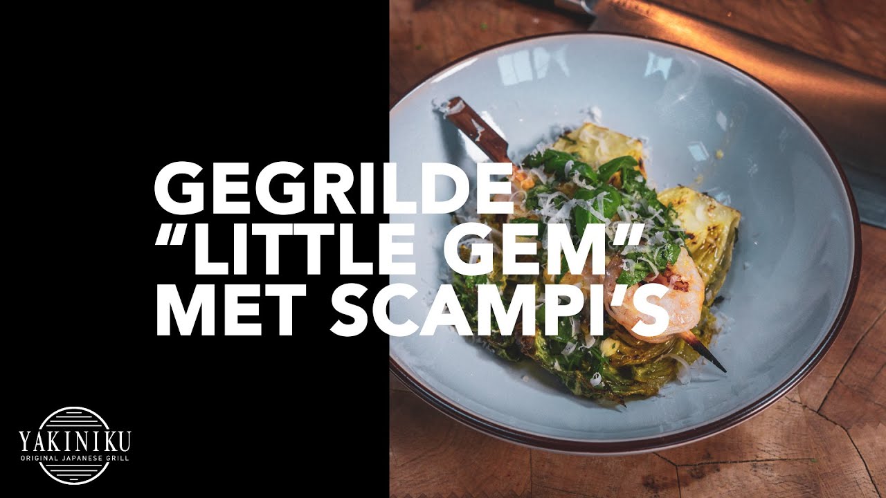YAKINIKU® Kamado BBQ grill recept | Gegrilde Little Gem met Scampi's