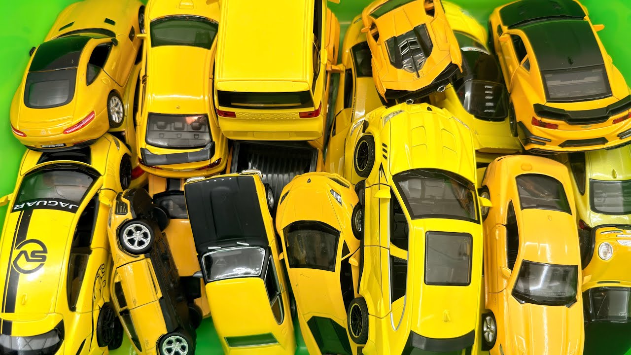 Box Of Various Yellow Diecast Model Cars - Only Yellow Cars