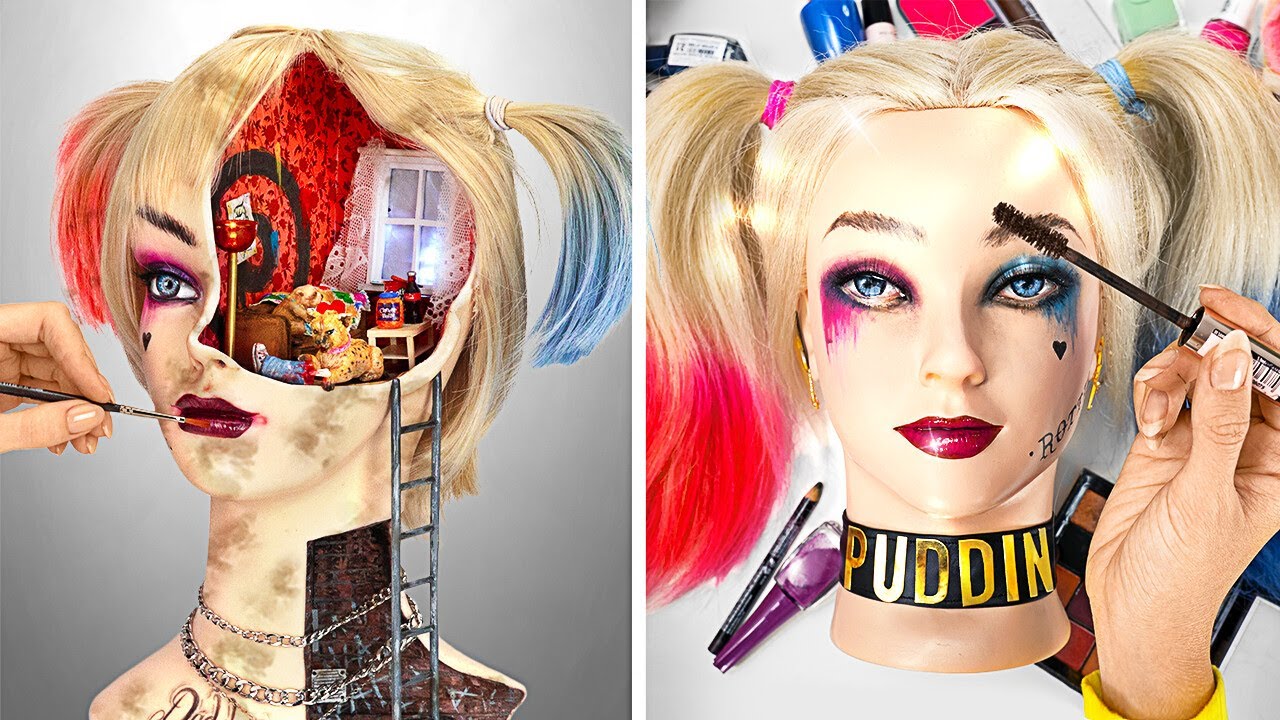 Enlouqueça com a Harley Quinn - Maquiagem exclusiva e Diorama dentro da cabeça! 🤪🎨💋