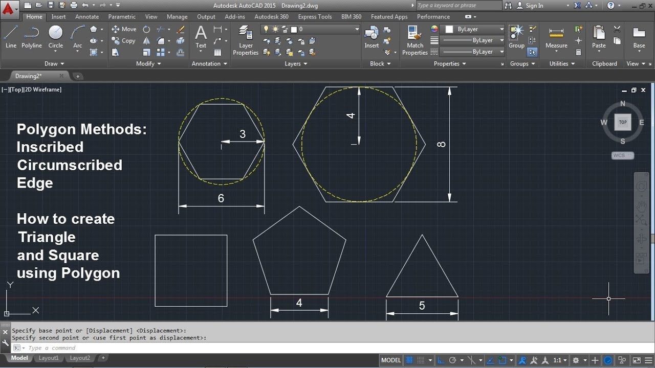 AutoCAD Polygon Command Tutorial Complete | Inscribed, Circumscribed, Edge, Triangle, Square