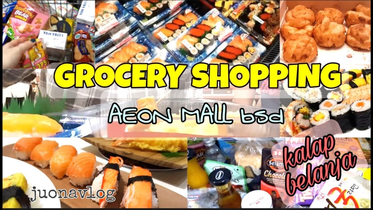 ASMR Vlog - Grocery Shopping at AEON Mall BSD, eating sushi, banana soft cake, dorayaki, etc