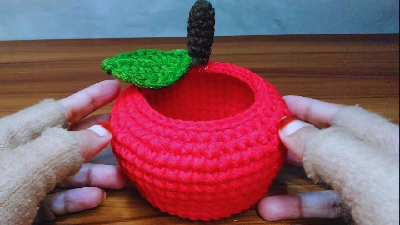 AMAZING 💯🍎👌KNITTING CROCHET APPLE🍏BASKET 💯🍎CROCHET DESIGN APPLE BASKET MAKING TUTORIAL