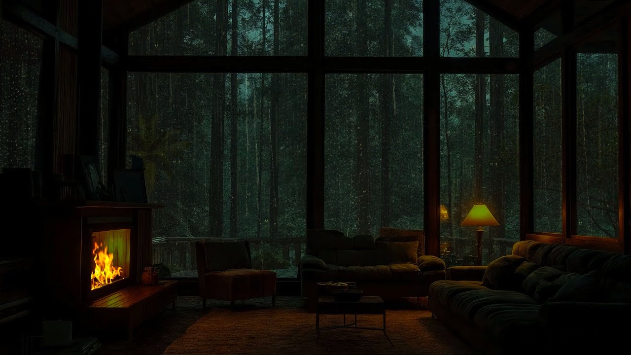Crackling Fire & Rain Relieve Stress 🔥🌧️ A Warm Cabin for Relaxation & Deep Sleep 😴
