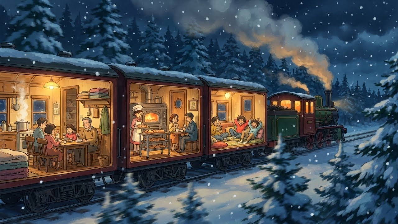 Cozy Winter Nights on a Vintage Train Through Heavy Snowfall 🚂❄️ Studio Ghibli Style