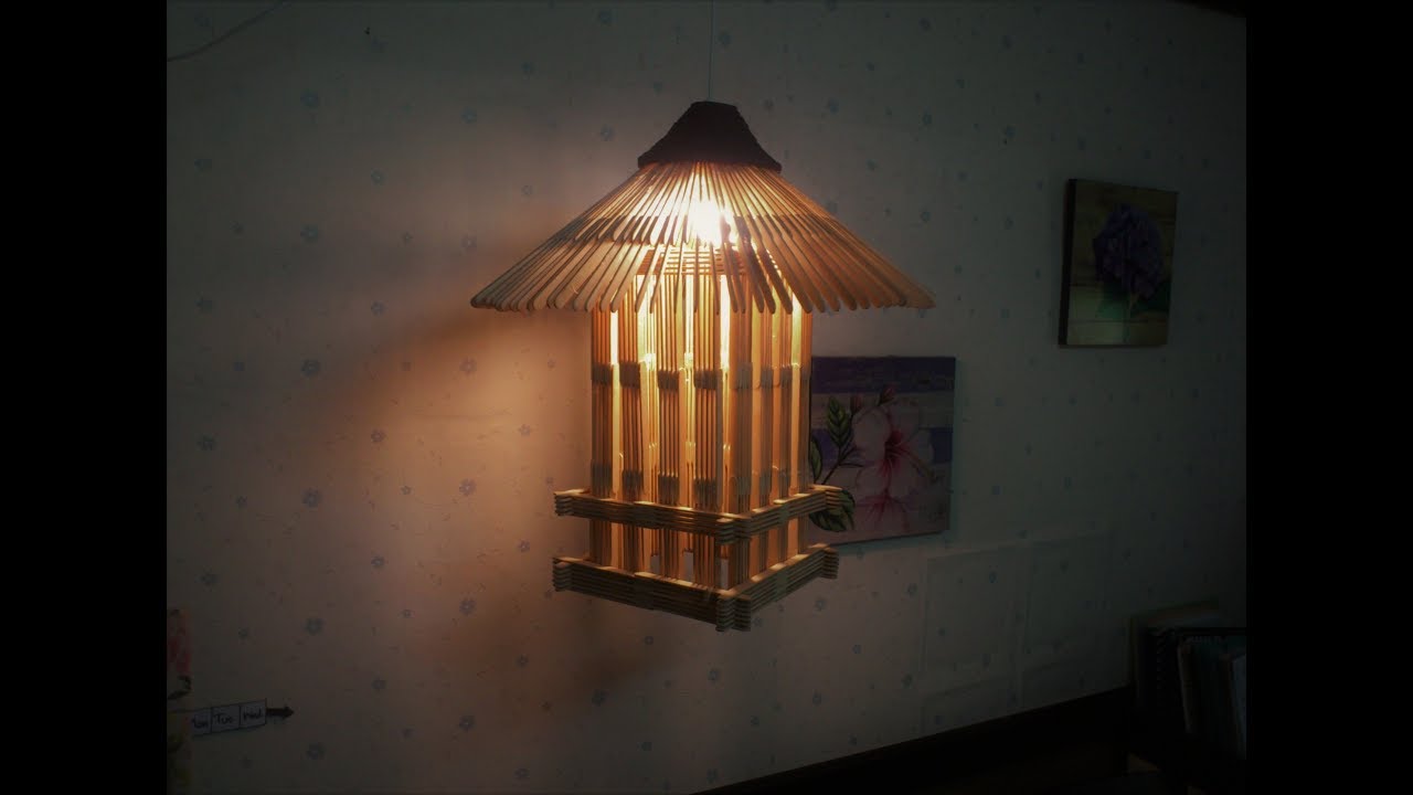 D.I.Y. Lamp from popsicle sticks & newspaper (Hanging)