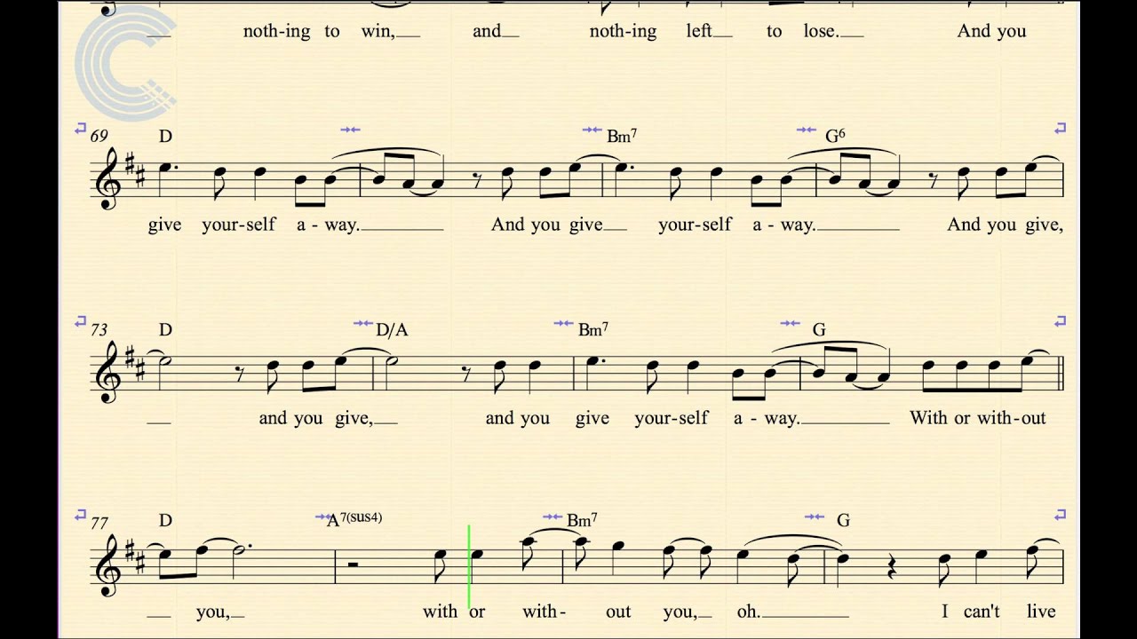 Violin - With or Without You - U2 - Sheet Music, Chords, & Vocals