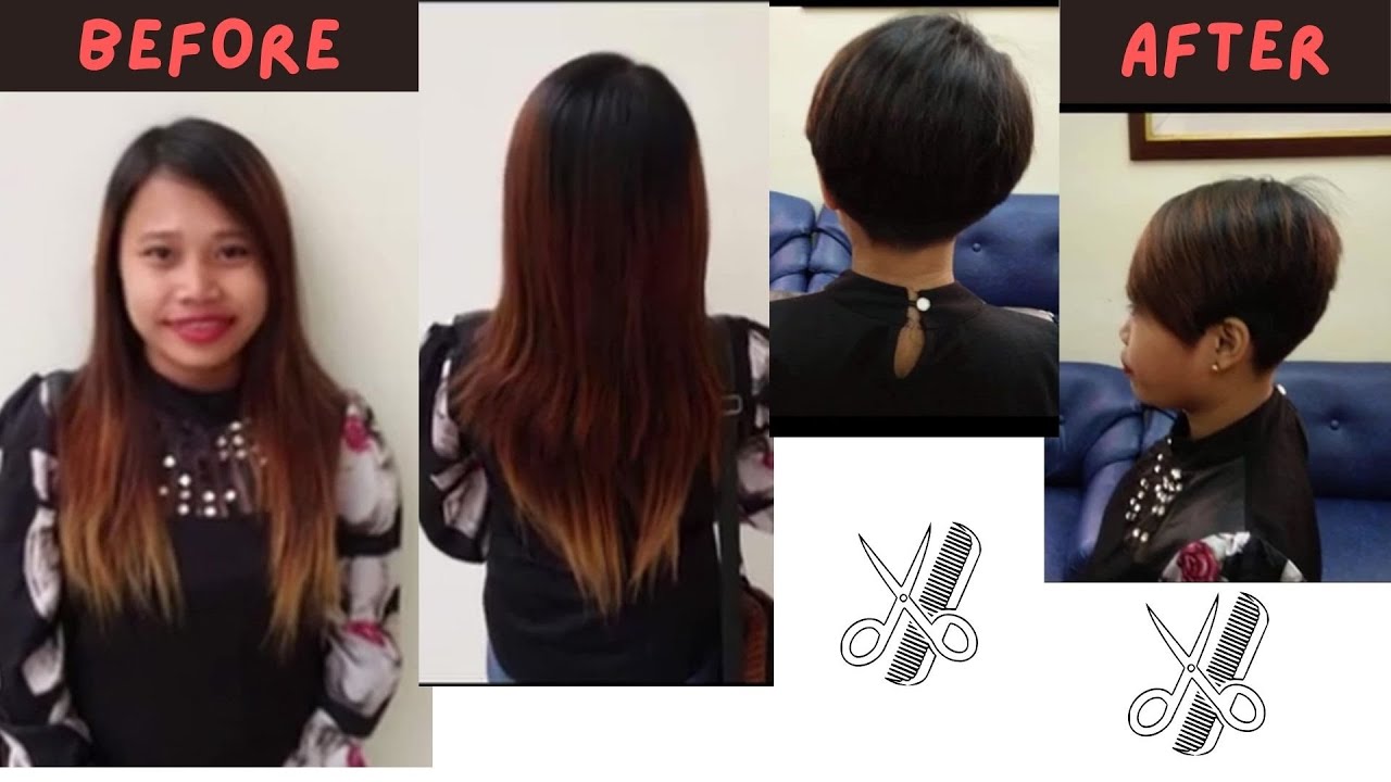 Girl long Ombre hair cut short into pixie-cut #pixiehaircut #ladieshaircut #longtoshort #hair