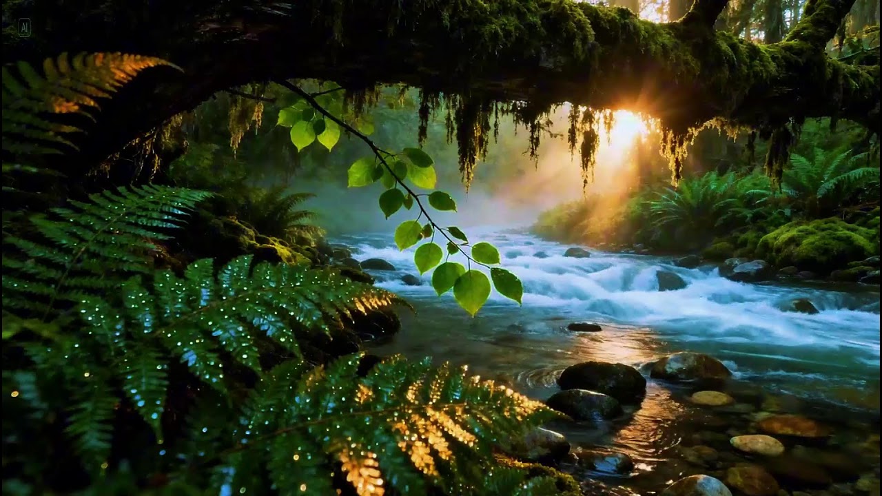 Healing Forest Ambience Sounds | River Flowing in Hidden Forest | Calming Birdsong in the Forest