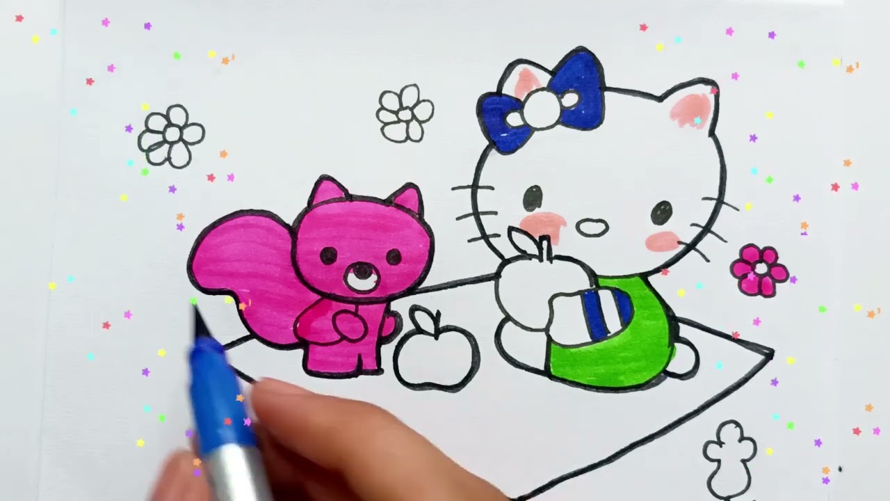 Как рисовать | Простые пошаговые инструкции | Рисунок и раскраска Hello Kitty с кошкой для детей ...