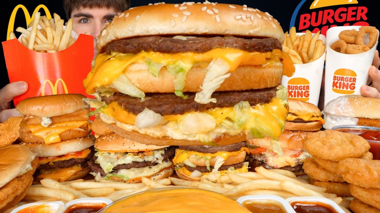 ASMR MUKBANG BIG ARCH VS BIG MAC VS BURGER KING BURGERS CRISPY CHICKEN MCDONALDS FRIES | WITH CHEESE