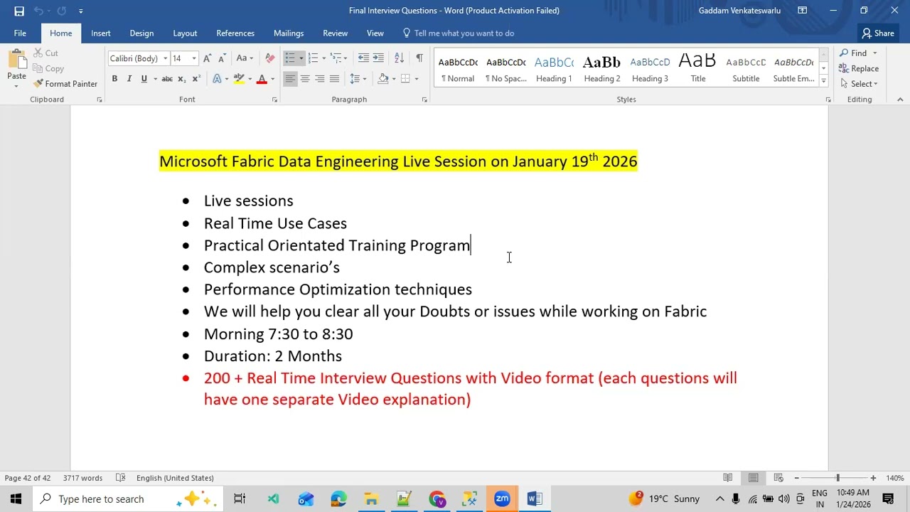 Enroll for Online Training Program On Microsoft Fabric Data Engineering