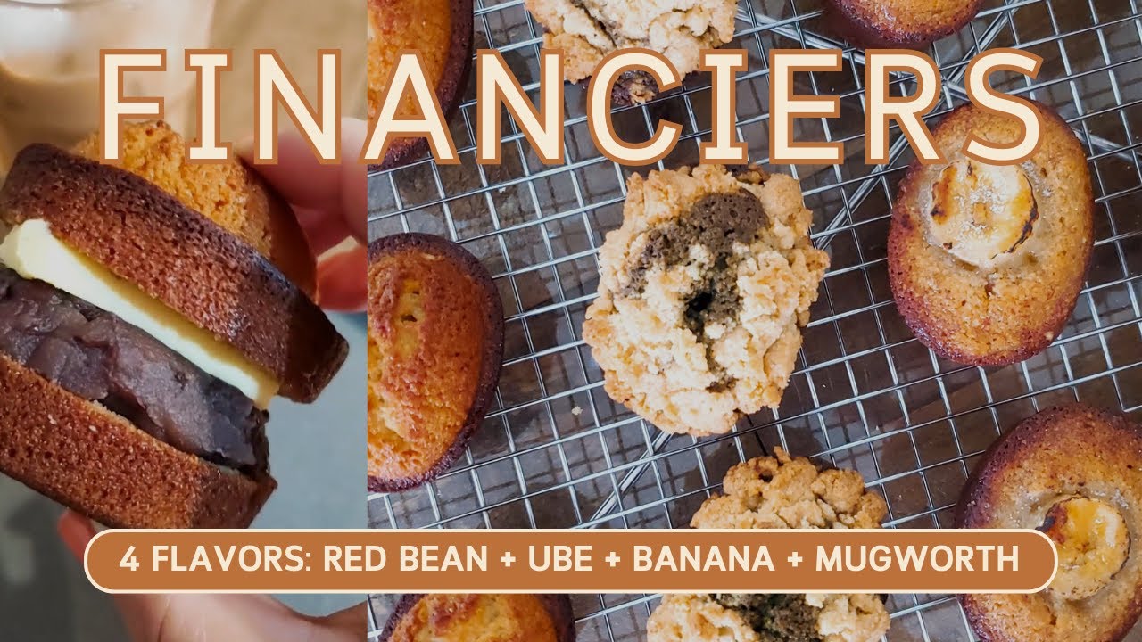 Modern French Financiers with 4 Flavors: Red Bean, Ube, Caramelized Banana, and Korean Matcha.