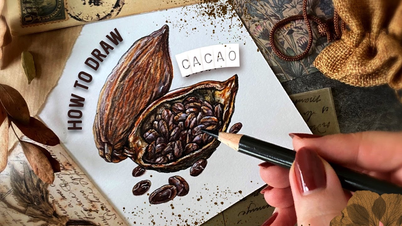 How to draw Cacao beans ~ Step by step marker drawing tutorial~ Learn botanical illustration