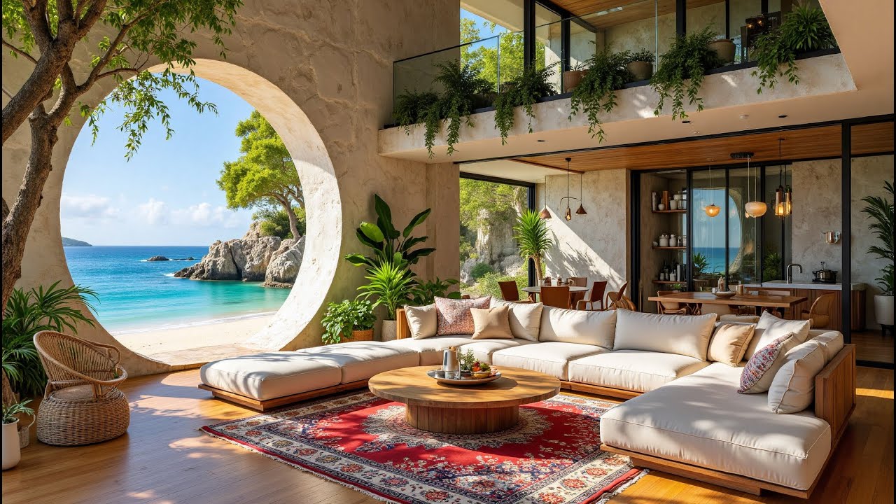 Luxury Beach Villa Ambience with Morning Jazz and Ocean Waves for an Energetic Start