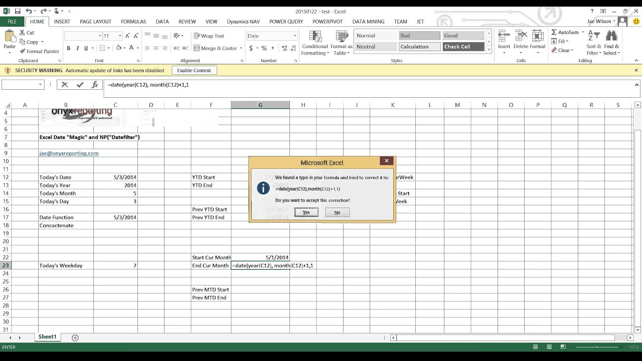 Jet Essentials - Excel Date Functions with NP(