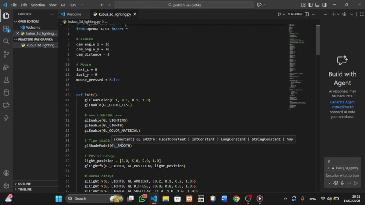 Program grafika komputer 3D yang menggunakan bahasa Python dengan library OpenGL