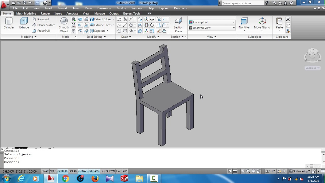 TABLE AND CHAIR IN AUTO CAD 3D