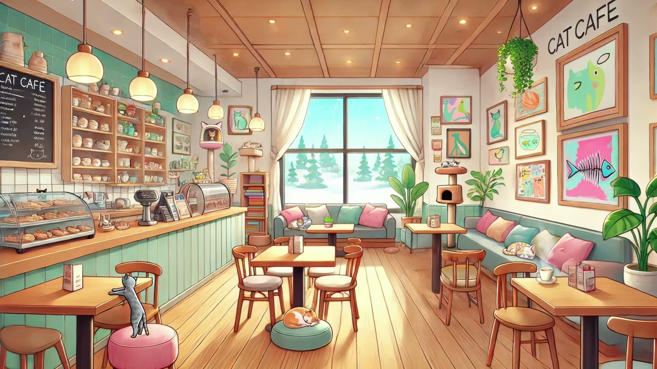 Cat Cafe Ambience 🐾☕ Relaxing Lofi Beats for Study & Focus | 4k