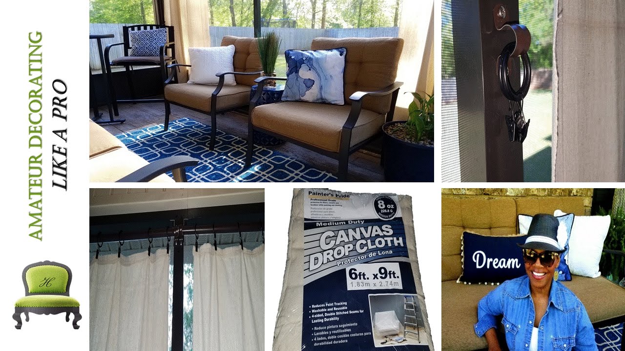 Use Painter's Drop Cloths As Anchored Outdoor Curtains