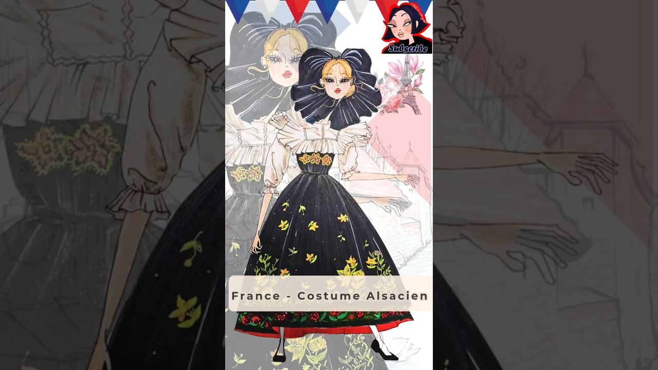 NIXI World Fashion Tour # 4: Alsatian Fashion Comes Alive 🇫🇷 #art #drawingprocess #illustration