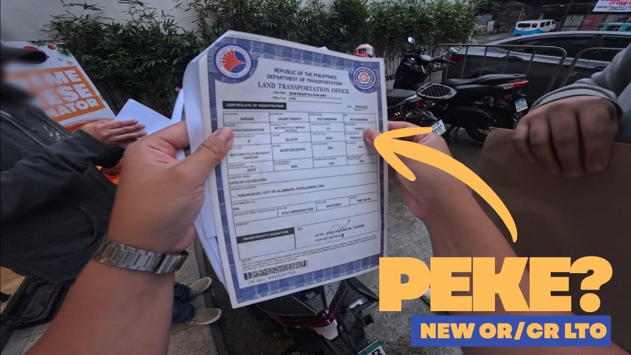 PEKENG CERTIFICATE OF REGISTRATION NG LTO - PANO TUMINGIN