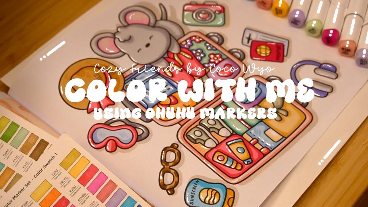Color with me (ASMR) 🏝️👙 'Cozy Friends' by Coco Wyo using Ohuhu markers 🌱✏️ #adultcoloring #asmr