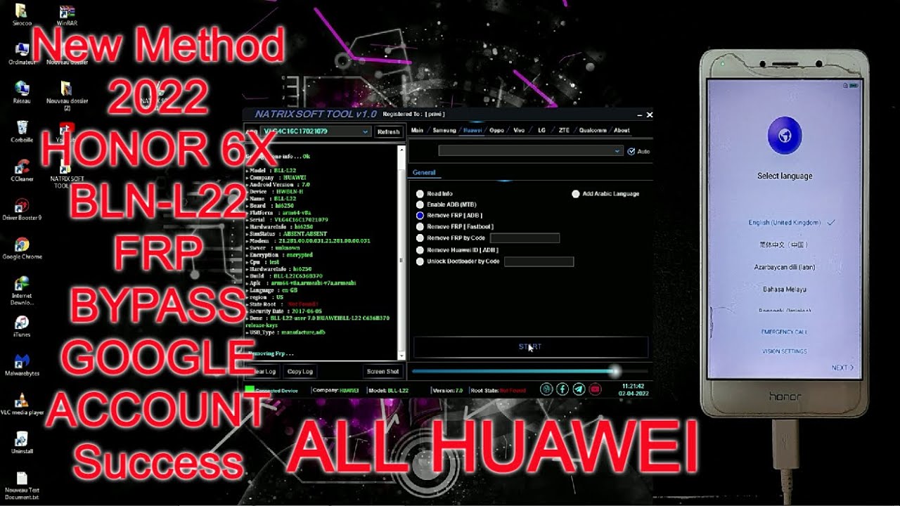 New Method 2022 ALL HUAWEI  HONOR 6X BLN L22 FRP BYPASS GOOGLE ACCOUNT Success