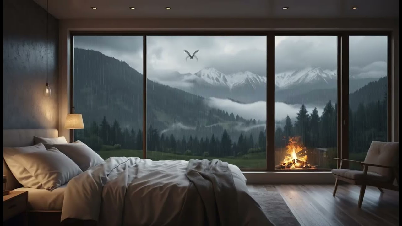 Cozy Rainstorm Night by the Fireplace 🌧️🔥 | Stress Relief ASMR