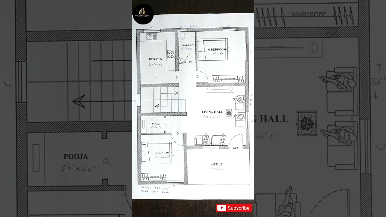 26x36 Small House Plan II Cost - 10 Lakhs II Naksha II 2BHK II 936 Sqft House Plan #shorts