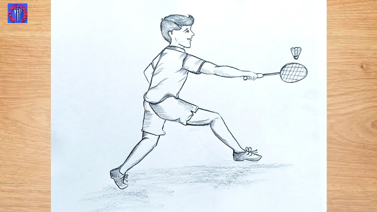 How to draw a boy playing badminton easy || pencil sketch drawing tutorial for beginners