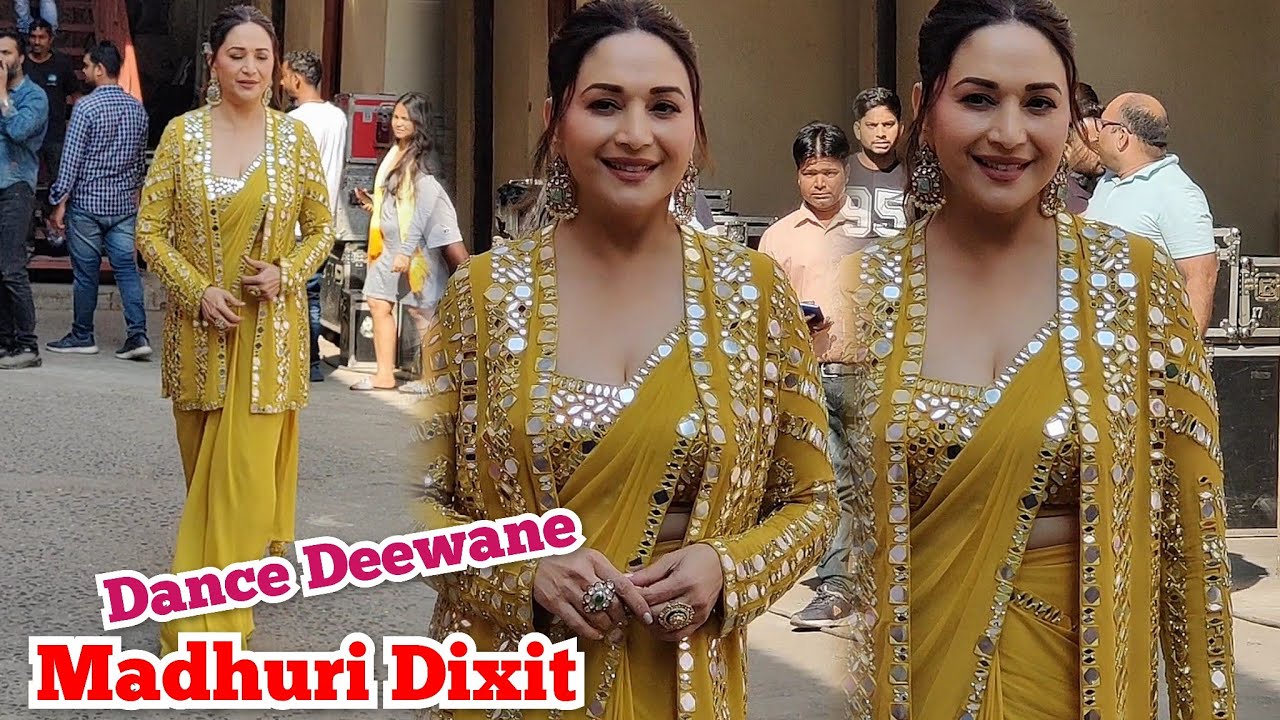 Madhuri Dixit Look's Elegant In Yellow 💛 Saree Posing for Media at Dance Deewane Shooting Set
