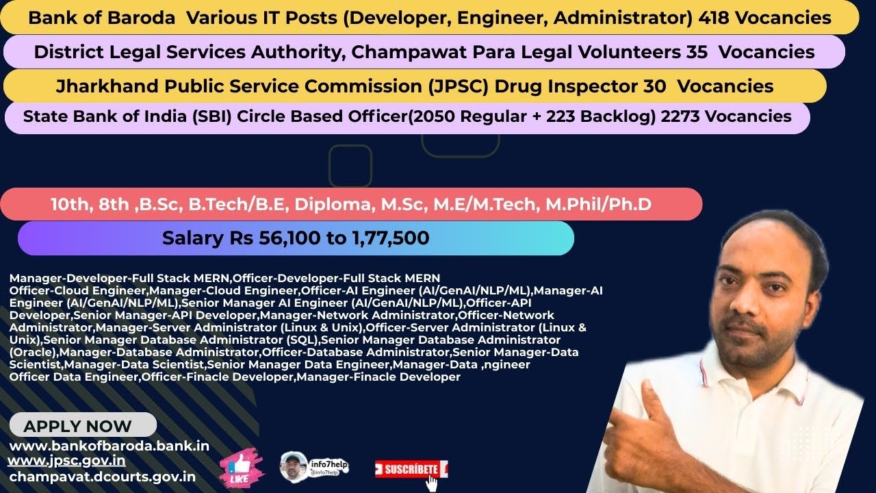 Bank of Baroda|District Legal Services Authority Champawat |Jharkhand Pub Service Com| SBI
