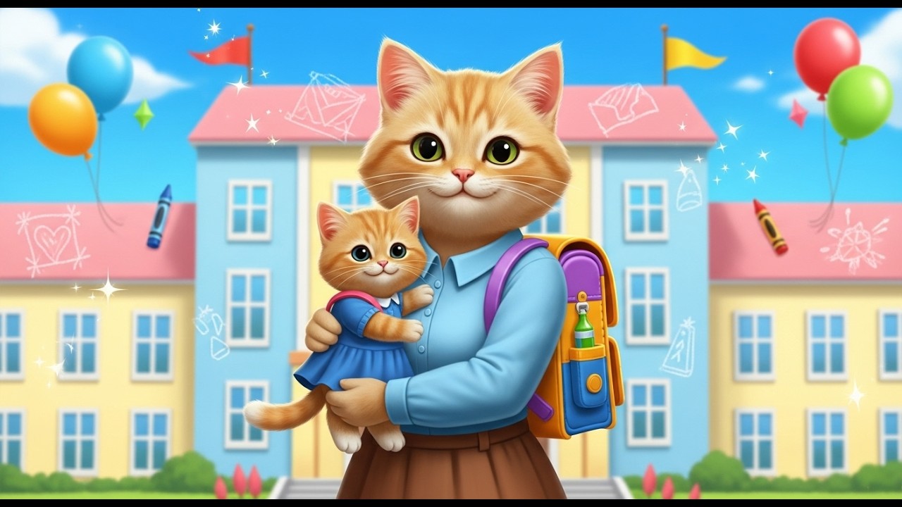 Baby Cat First Day at School 🐱🎒  Kids Cat Story