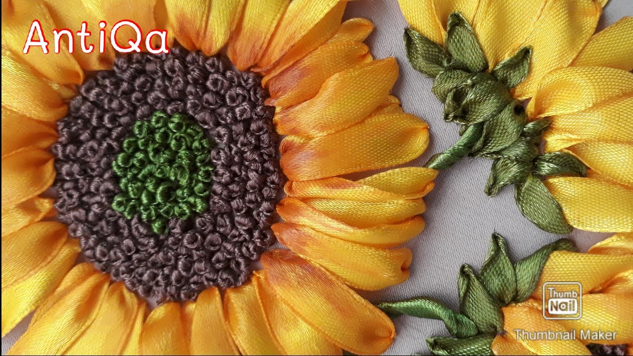 Sulam Pita Bunga Matahari | Sunflower Ribbon Embroidery | Part 1 | Tutorial