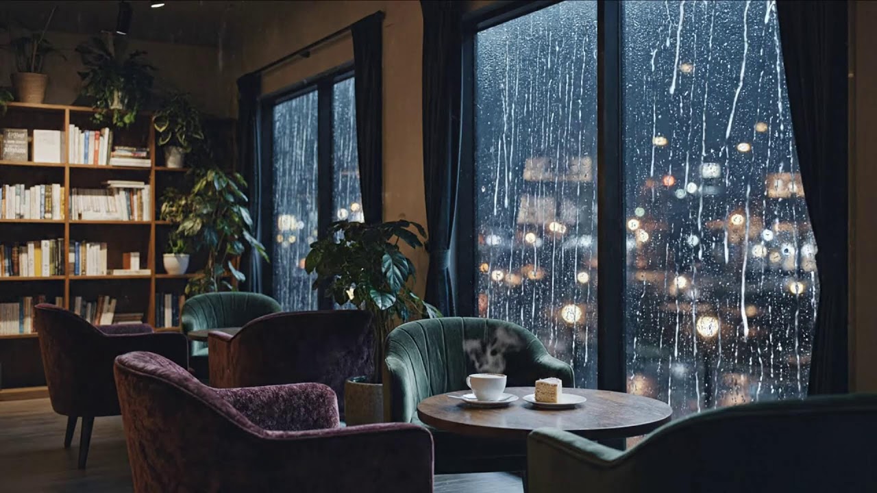 Peaceful Winter Night Coffee Shop ❄️ Gentle Jazz Piano & Cozy Coffee Shop Ambience for Study & Work