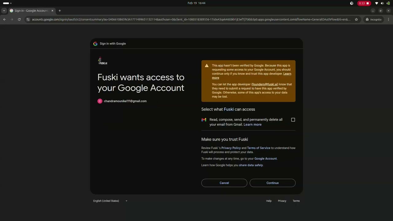 OAuth access and custom email setting flow