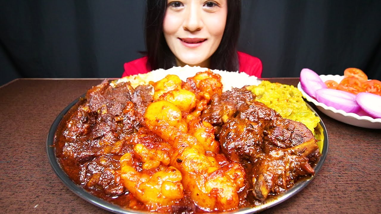 SPICY MUTTON FAT, MUTTON MASALA, CHICKEN MASALA & BASMATI RICE #ASMR/EATING SHOW BIGBITE MUKBANG