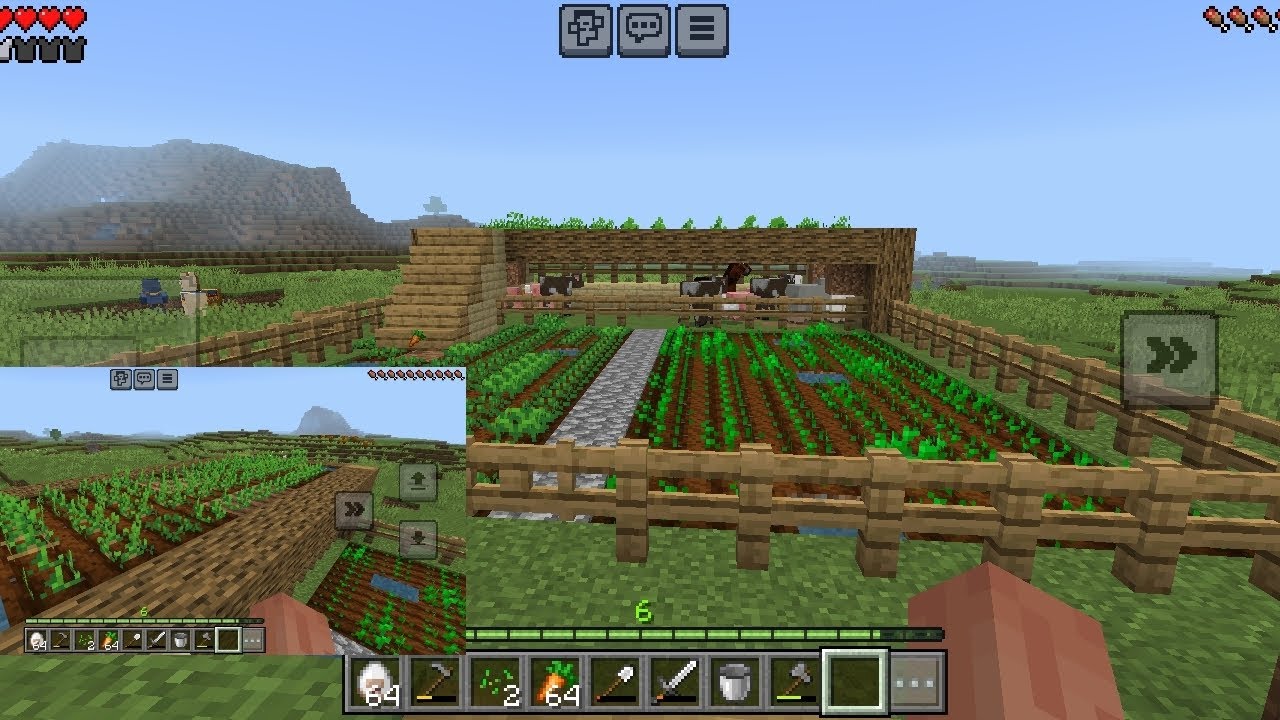 I made a farm in Minecraft and I keep animals in it and I planted the crops😊💯💯❤️