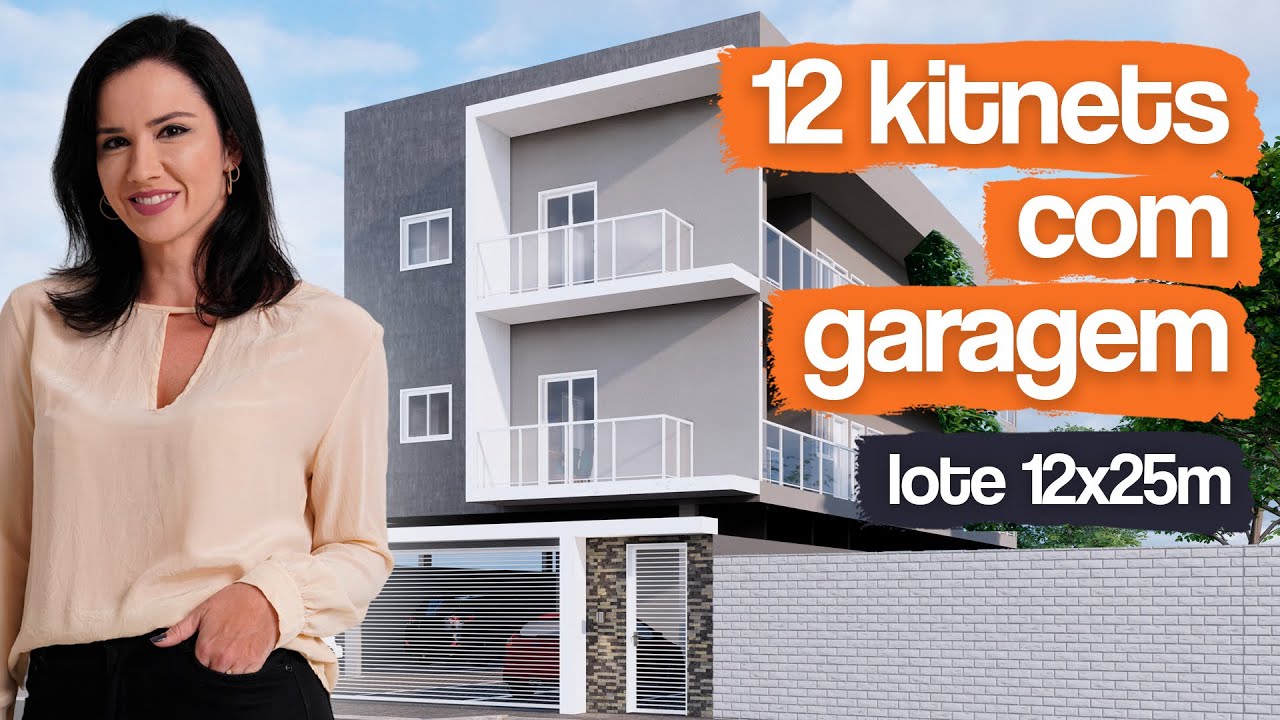 PROJETO DE 12 KITNETS COM GARAGEM EM LOTE 12X25M / RENDA PASSIVA COM 12 KITNETS