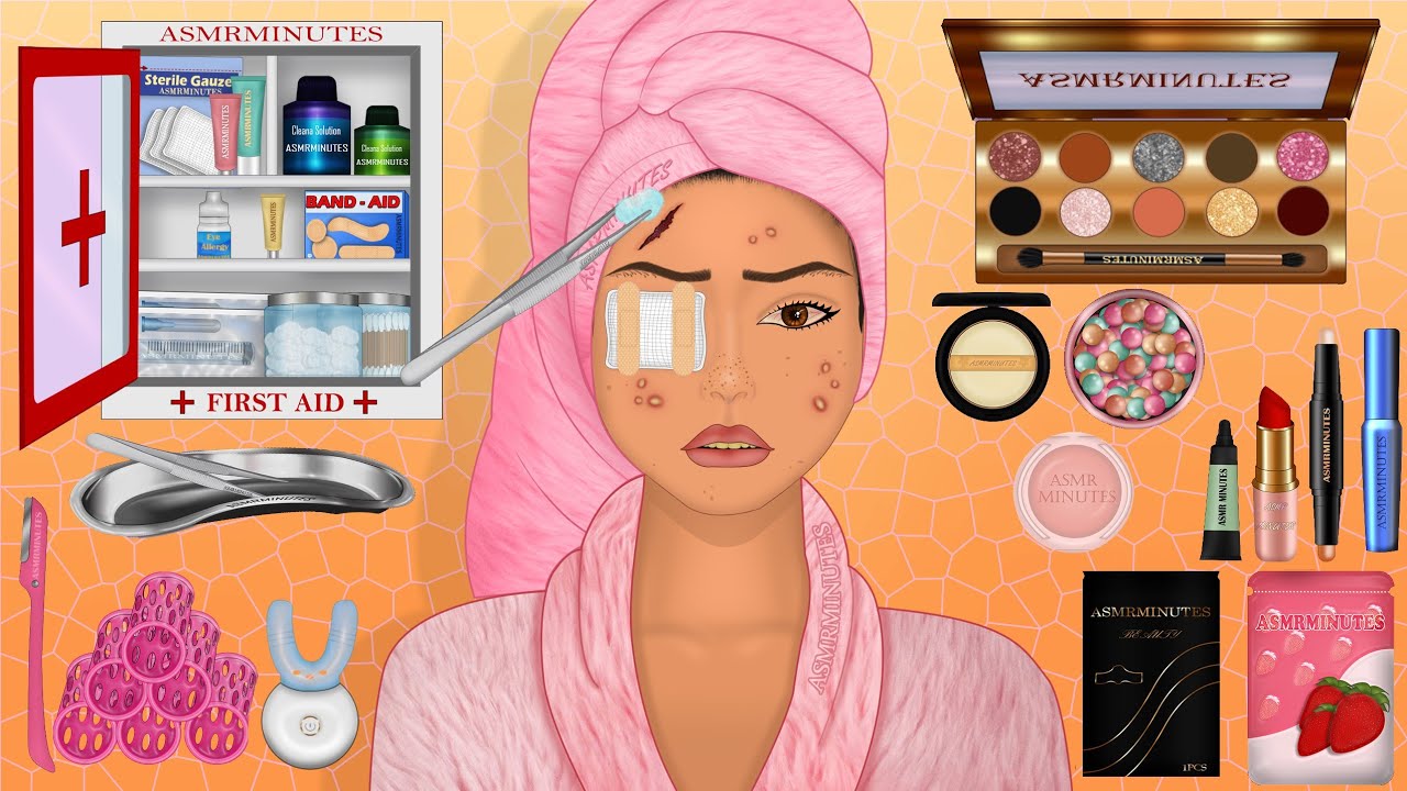 ASMR treatment and makeup animation / removing head lice and pimples😍 (full part )