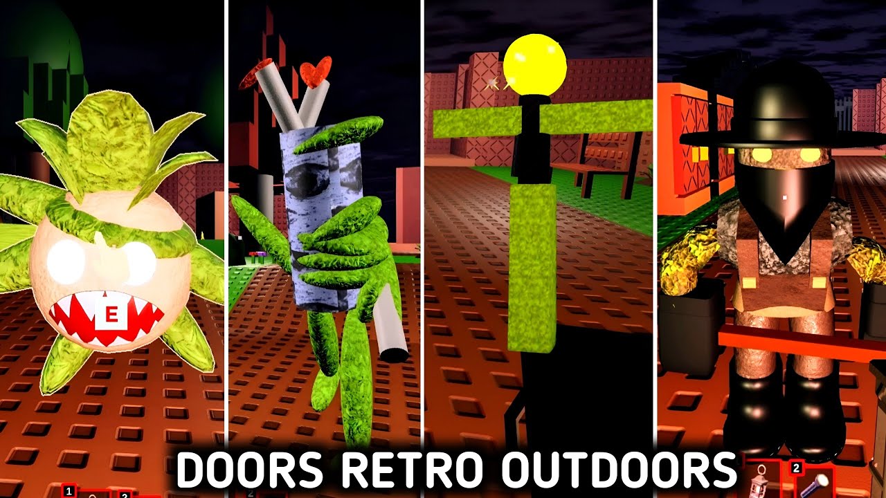 Roblox DOORS : RETRO Outdoors Full Gameplay BUT Bad Ending | DOORS All Entities