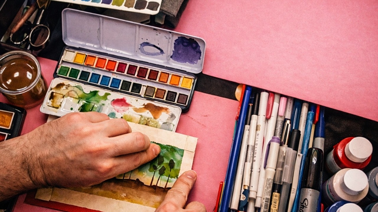 ASMR | Watercolour Painting Sounds, Tape Peeling & Brush Strokes (No Talking)