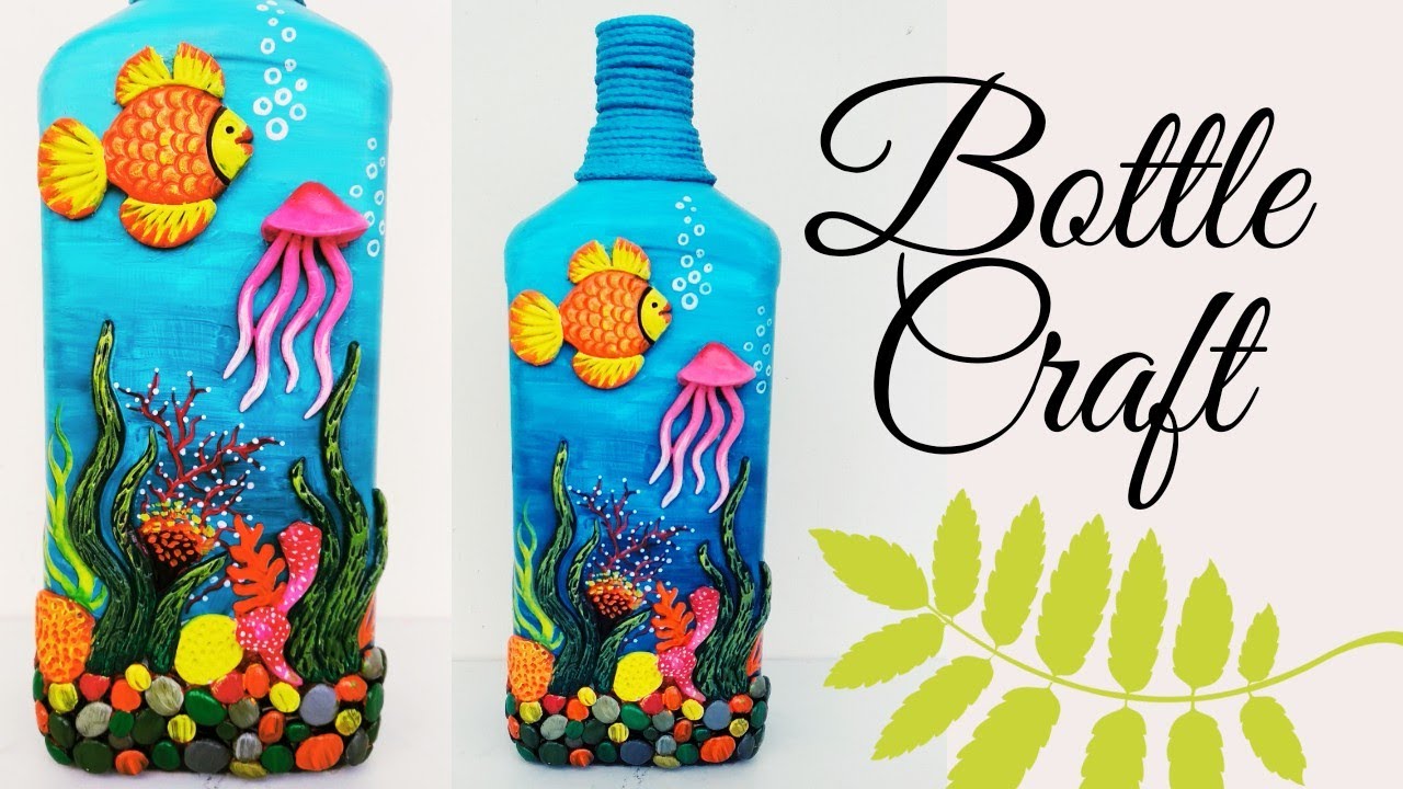 Bottle Craft using Clay|| Aquarium with Clay || Clay Art on Bottle || Fevicryl Mouldit DIY