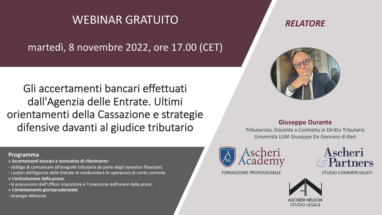 Webinar: Gli Accertamenti bancari effettuati dall’Agenzia delle Entrate