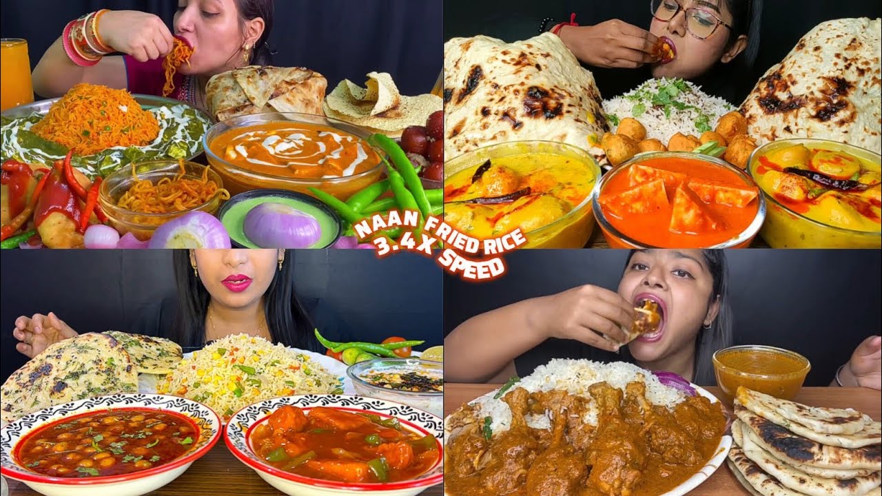 ASMR: Eating Naan and Fried Rice Eating Challenge 😍😋 shahi paneer dum aloo chicken curry Mukbang