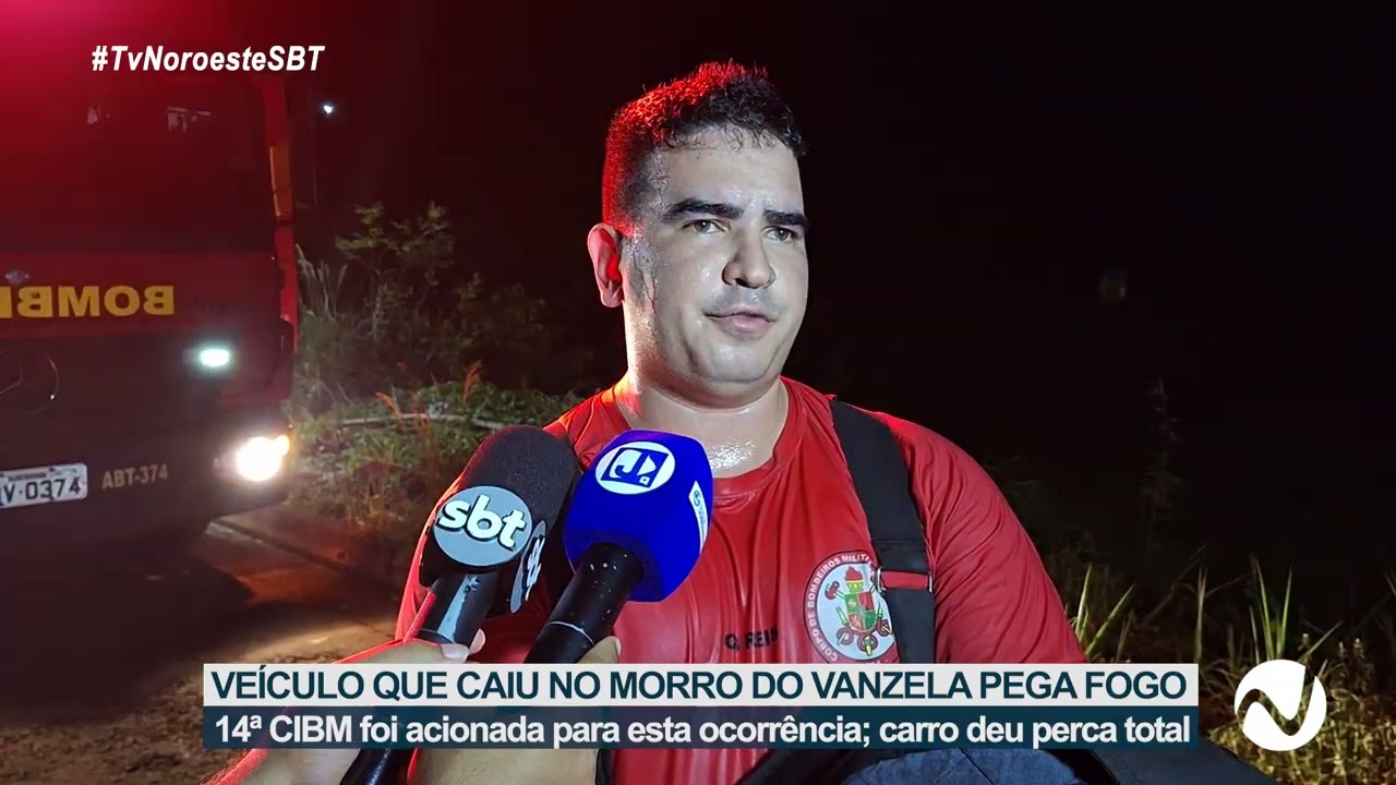 VEÍCULO QUE CAIU NO MORRO DO VANZELA PEGA FOGO