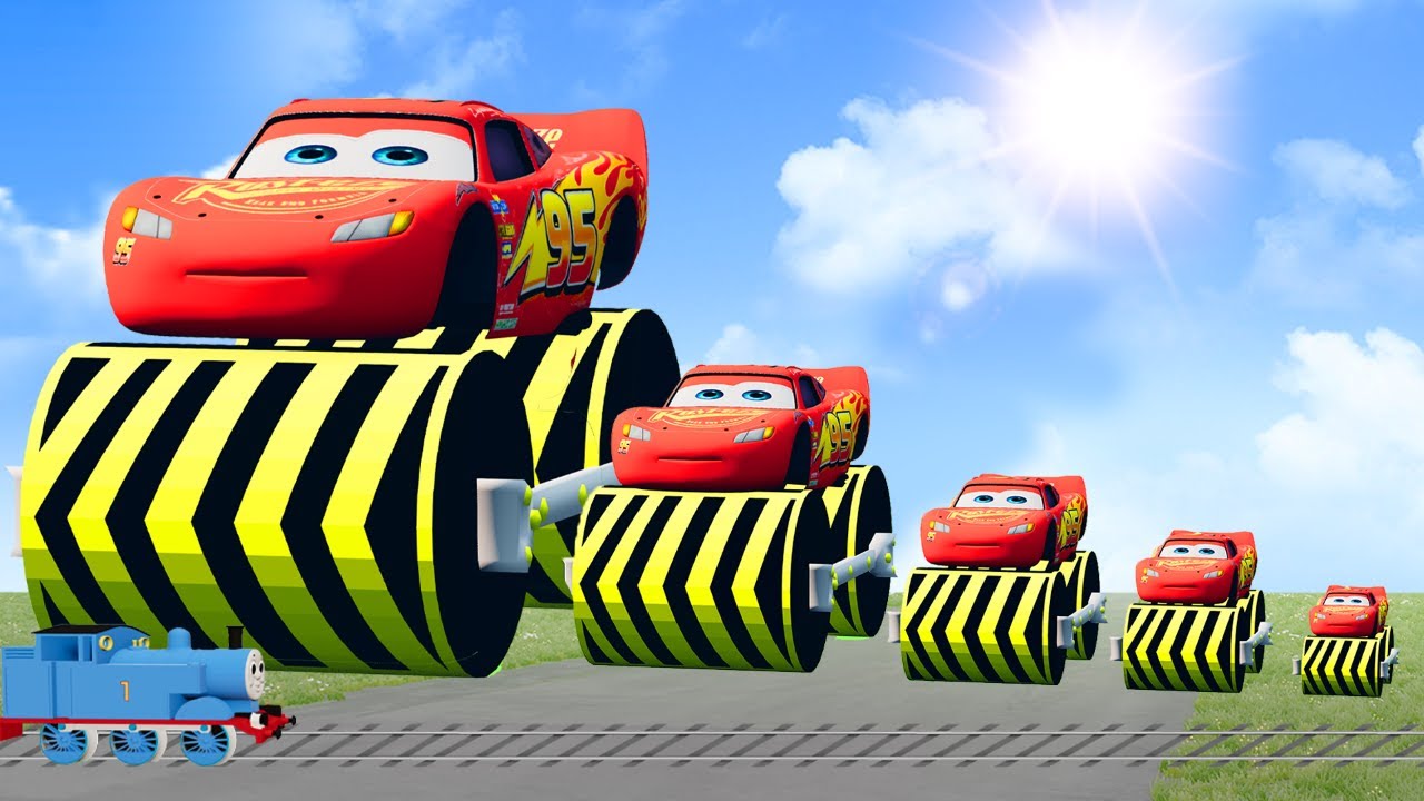 Big & Small: Lightning McQueen with Roller Truck Wheels vs Thomas Trains | BeamNG.drive Gameplay