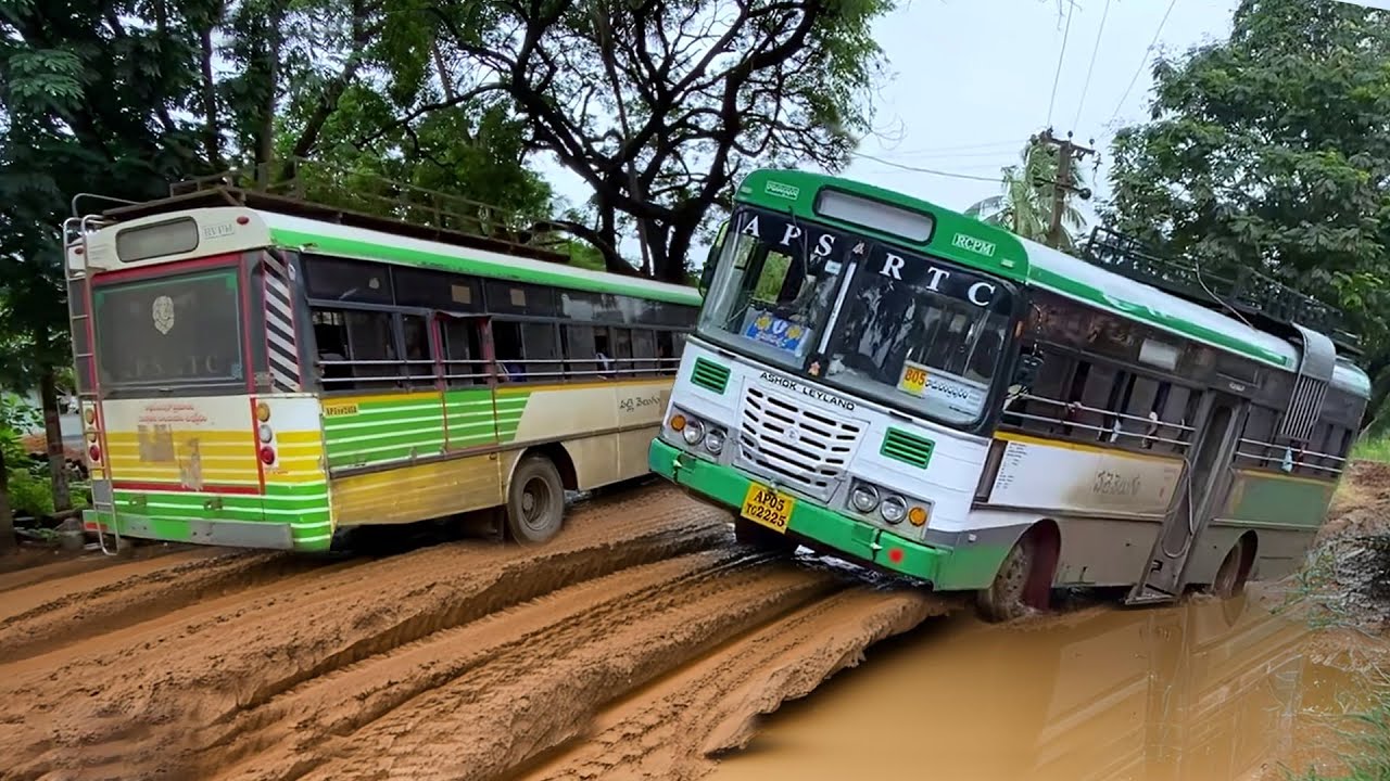 It's Hard To Bus Drive on Mud Roads With Passengers | Bus Driving On Bad Roads | Bus Market