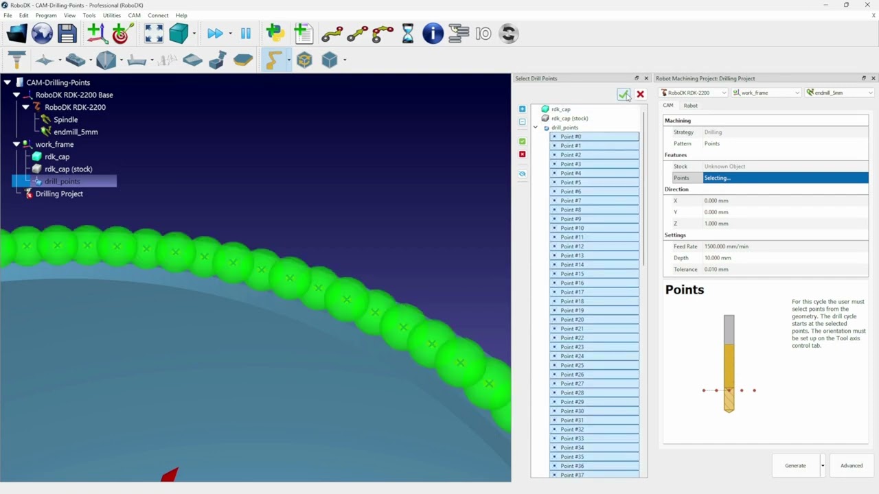 Drilling On Points - Machining Strategy - RoboDK CAM
